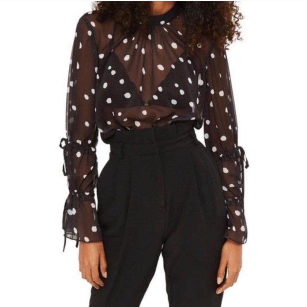TOPSHOP Sheer Polka Dot Long Sleeve Top size 8